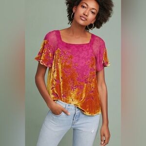Maeve  Pink Velvet Burnout Blouse